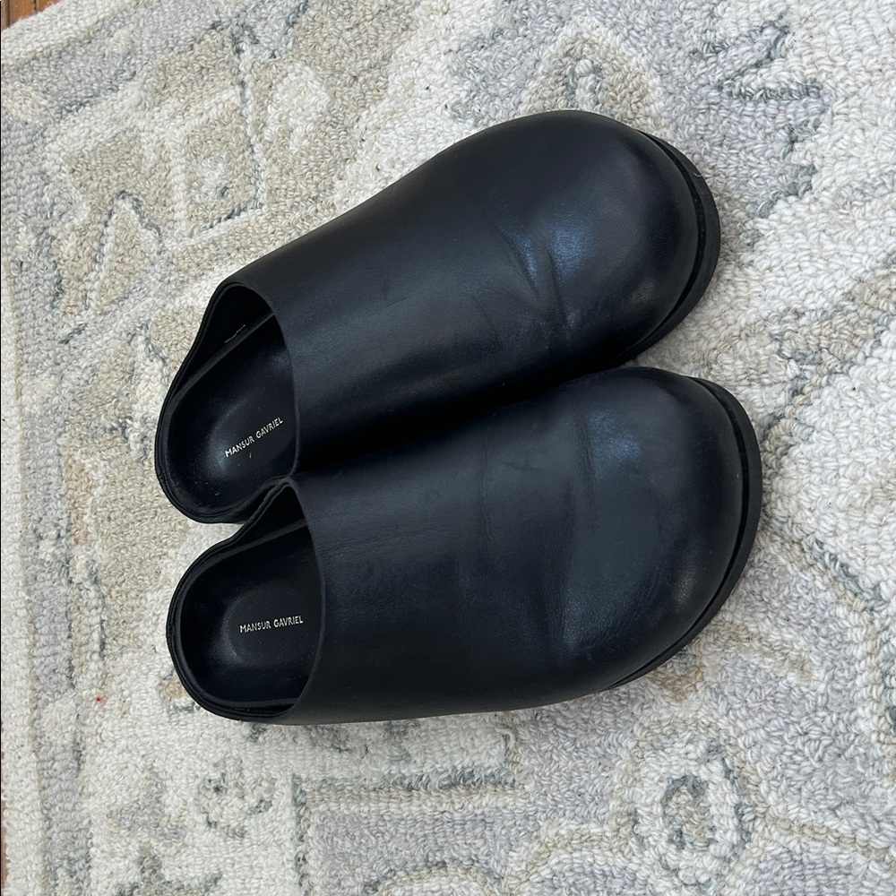 Mansur Gavriel Black Leather Mules Clogs